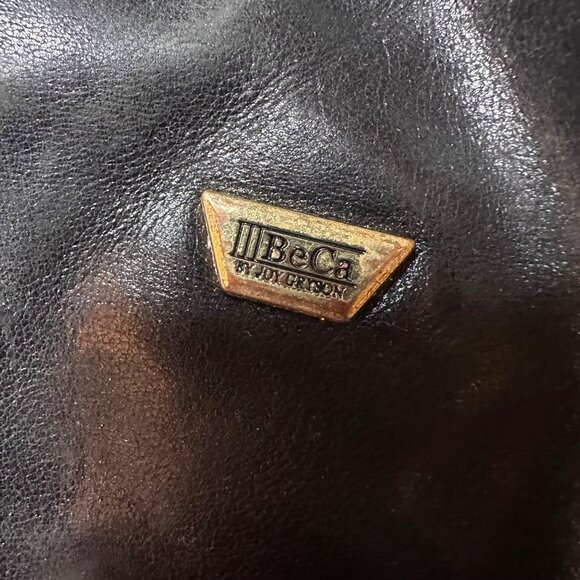 BeCa Black Leather Shoulder Purse With Magnetic Snap Closure & Purple Lining - Picture 5 of 15